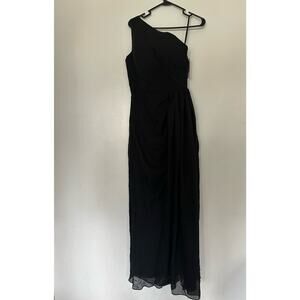 BXZ One Shoulder Black Evening Gown High Slit A-Line Maxi Dress Size 8 NWT